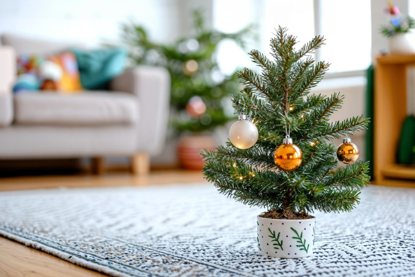 Small tree on rug for floor protection